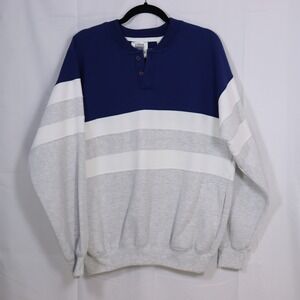 Claybrooke Sport Henley Sweatshirt Mens Large Blue Gray Colorblock Vintage 90s